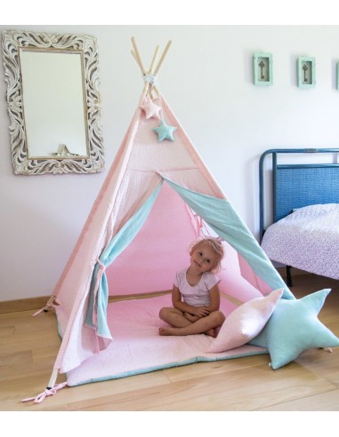 Namiot Tipi / Blink Pink – muślinowe tipi, namiot dla dzieci z zawieszką