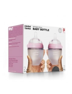 2 antykolkowe butelki silikonowe MOM'S BREAST 150 ml Pink NEWBORN, COMOTOMO