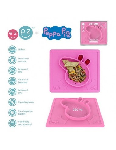 EZPZ - SILIKONOWA MISECZKA Z PODKŁADKĄ, 2W1 PEPPA PIG - RÓŻOWA