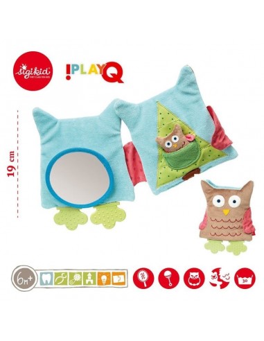 AKTYWIZUJĄCA MIĘKKA KSIĄŻECZKA SÓWKA Z LUSTERKIEM, GRYZAKIEM I GRZECHOTKĄ 6M+ PLAYQ, Sigikid