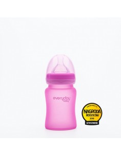 Szklana butelka reagująca na temperaturę 150ml - Różowa, Everyday baby